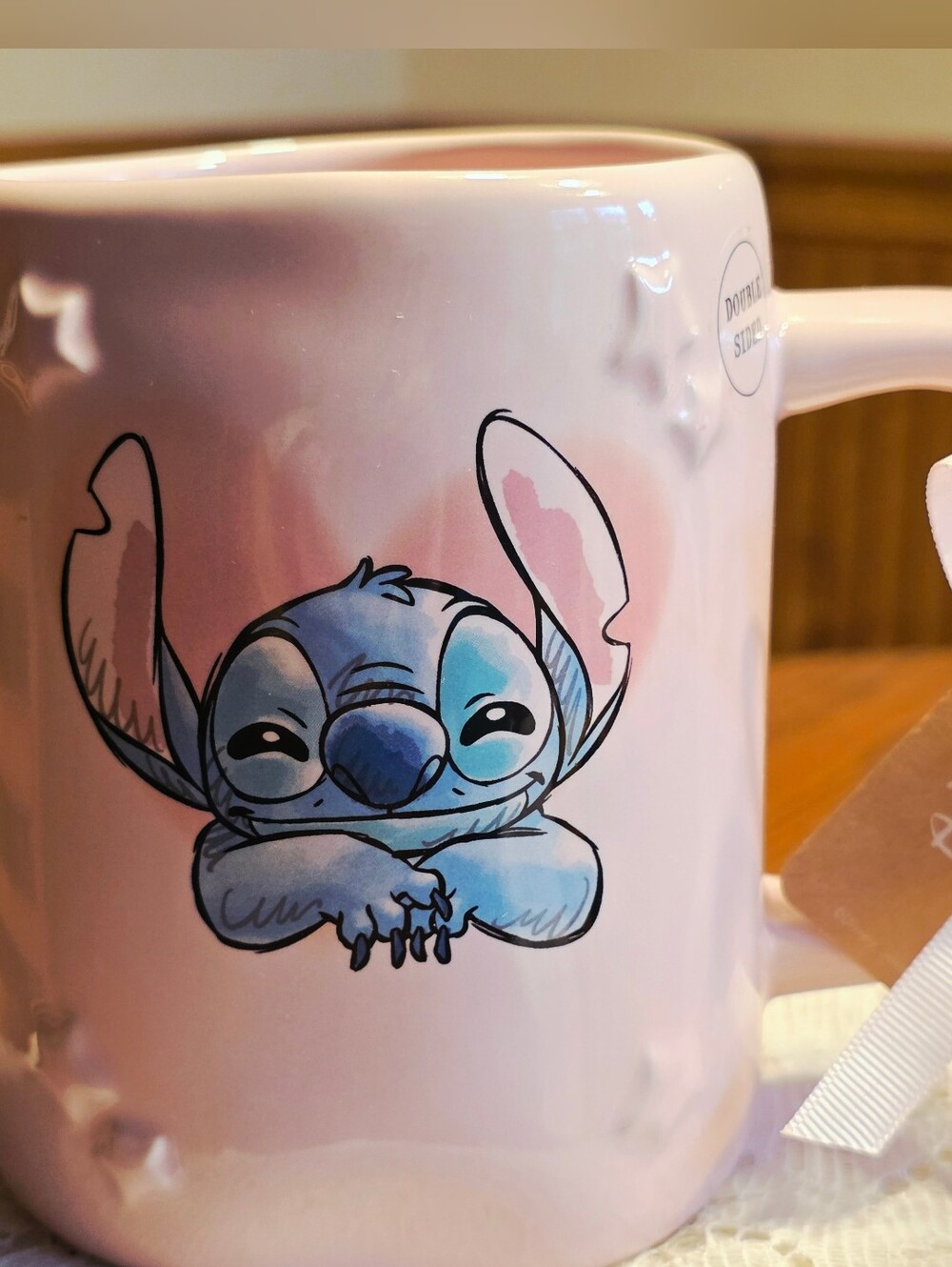 Rae Dunn Disney Stitch “Cosmic Cuties” Double-Sided Pink Ceramic Mug NWT